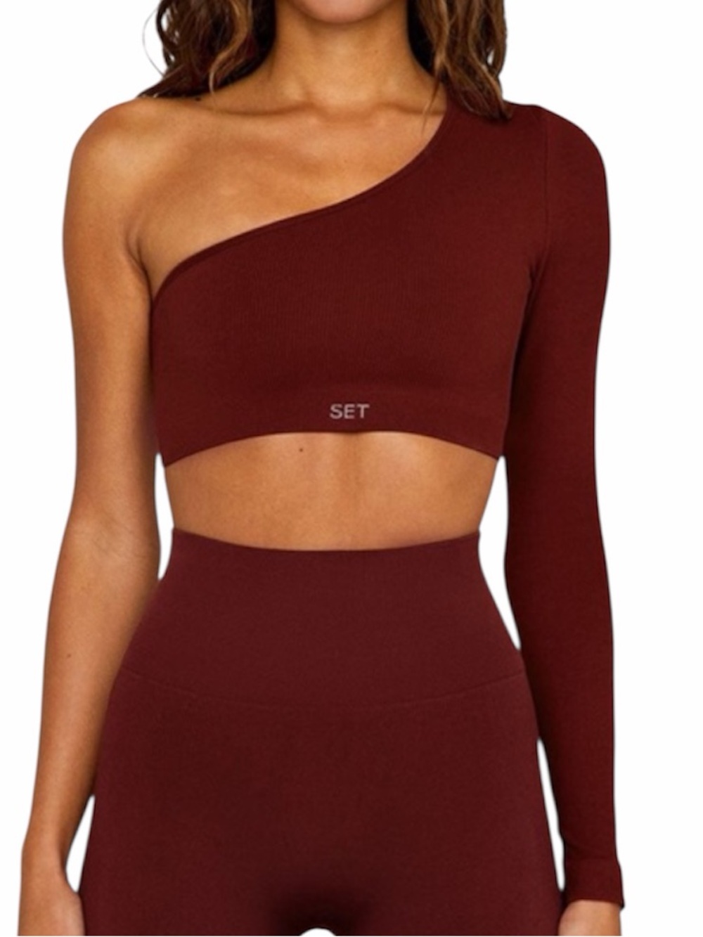 Set Active SCULPTFLEX maroon long sleeve one shoulder bra